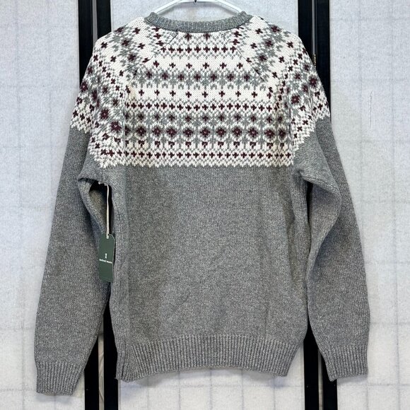 Mutual Weave Fair Isle Crew Neck Knit Sweater M Long Sleeve Grey White Maroon - Picture 2 of 10